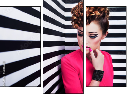 Beautiful young woman with professional party make up - Three-piece canvas, Triptych