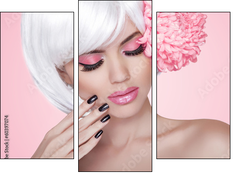 Makeup. Manicured nails. Fashion Beauty Model Girl portrait with - Three-piece canvas, Triptych