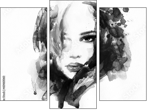 Beautiful woman face. watercolor illustration - Three-piece canvas, Triptych
