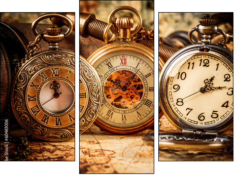 Vintage pocket watch - Three-piece canvas, Triptych