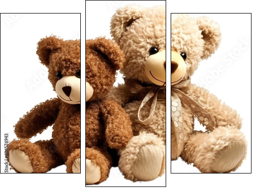 Two teddy bears together. Kids toys. Isolated on a transparent background. KI. - Three-piece canvas, Triptych
