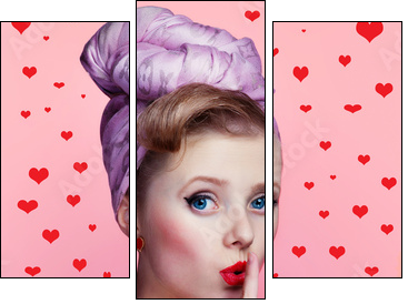 Beautiful young sexy pin-up girl with surprised expression - Three-piece canvas, Triptych