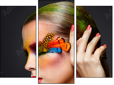 Woman with fashion feather eyelashes make-up - Three-piece canvas, Triptych