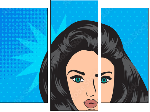 cute retro woman in comics style - Three-piece canvas, Triptych