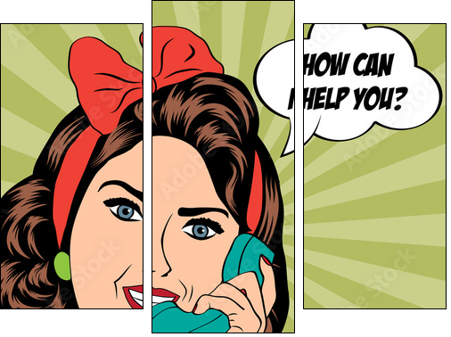 woman chatting on the phone, pop art illustration - Three-piece canvas, Triptych