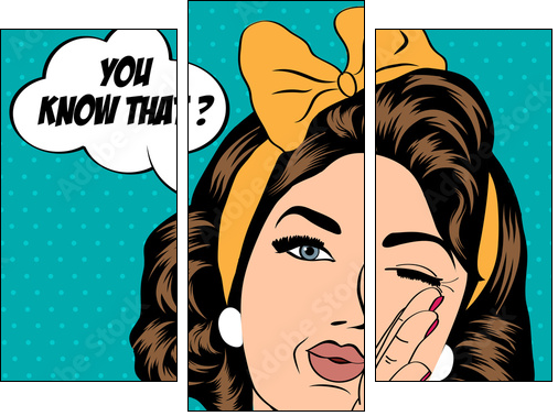 cute retro woman in comics style - Three-piece canvas, Triptych