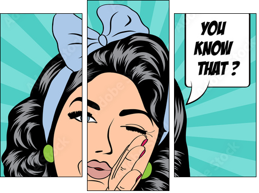 cute retro woman in comics style - Three-piece canvas, Triptych