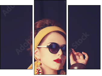 Redhead women sitting in the armchair. - Three-piece canvas, Triptych