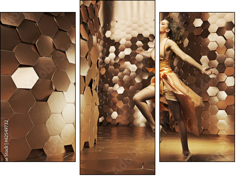 Dancing young woman wearing fabulous dress - Three-piece canvas, Triptych