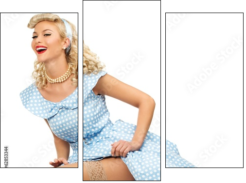 Sexy blond pin up style young woman in blue dress - Three-piece canvas, Triptych