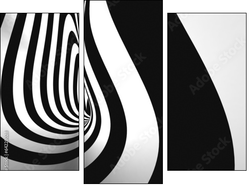 Black and White Stripes Projection on Torus. - Three-piece canvas, Triptych