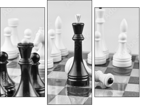 Chess white on black - Three-piece canvas, Triptych