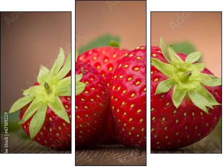 Fresh Strawberry close up on the wood - Three-piece canvas, Triptych