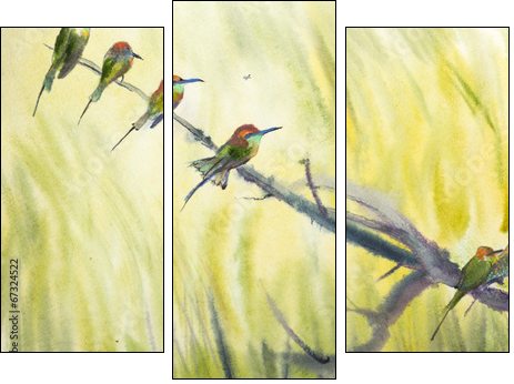 six small birds - Three-piece canvas, Triptych