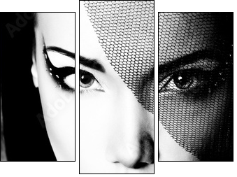 portrait of beautiful young woman, black and white retro styliza - Three-piece canvas, Triptych