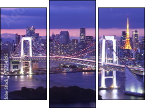 view of Tokyo Bay , Rainbow bridge and Tokyo Tower landmark - Three-piece canvas, Triptych