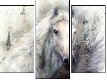 white horse with a flying eagle beautiful painting illustration - Three-piece canvas, Triptych
