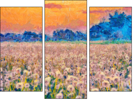 Summer meadow blow balls landscape painting - Three-piece canvas, Triptych