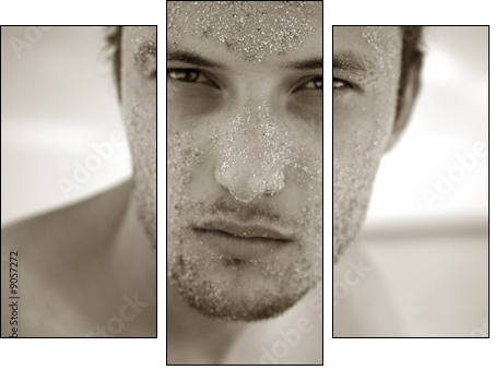 Portrait courageous man with sand on Face - Three-piece canvas, Triptych