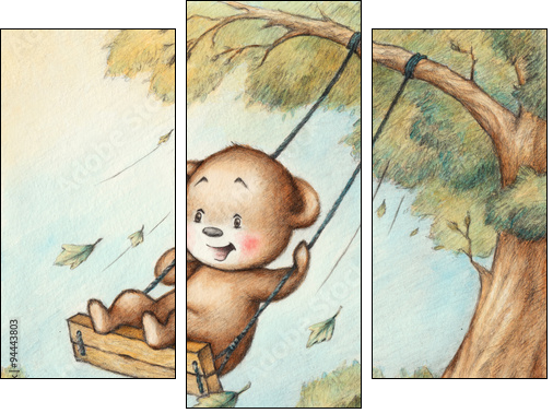 Swinging Teddy Bear - Three-piece canvas, Triptych
