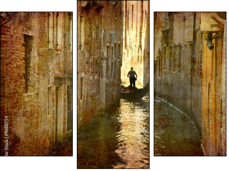 Postcard from Italy. - Gondola - Venice. - Three-piece canvas, Triptych
