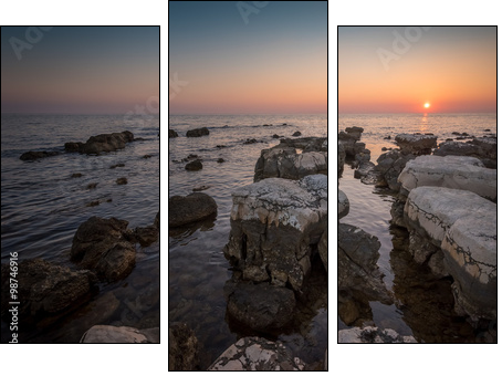 Sunset Over the Sea with Rocks in Foreground - Three-piece canvas, Triptych
