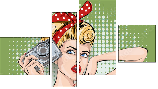Pin-up sexy woman with camera taking pictures - Four-piece canvas, Fortyk