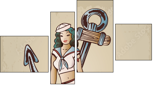 Vintage pinup sailor girl sitting on an anchor - Four-piece canvas, Fortyk