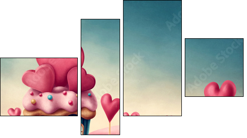 Fantasy cup cake house - Four-piece canvas, Fortyk