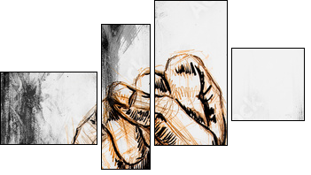 fist drawing, pencil sketch on paper, Color effect. - Four-piece canvas, Fortyk