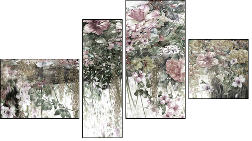 Abstract flowers watercolor painting. Spring multicolored flowers - Four-piece canvas, Fortyk