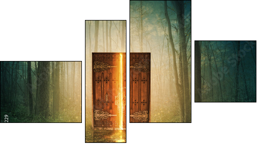 Glowing door in forest - Four-piece canvas, Fortyk