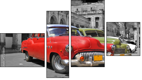 Colorful Havana cars panorama - Four-piece canvas, Fortyk