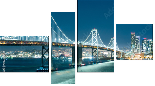 Oakland Bay Bridge and the city light at night. - Four-piece canvas, Fortyk