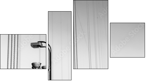 Fog over  Golden Gate Bridge. San Francisco. Part of the famous Golden Gate Bridge. The ocean coast near San Francisco, California. Black and white. - Four-piece canvas, Fortyk