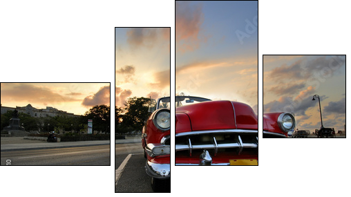 Red car in Havana sunset - Four-piece canvas, Fortyk