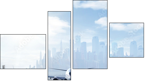 Big aircraft on runway in big city - Four-piece canvas, Fortyk