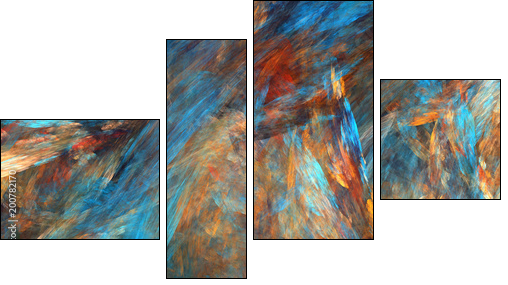 Abstract painted texture. Chaotic blue, orange and red strokes. Fractal background. Fantasy digital art. 3D rendering. - Four-piece canvas, Fortyk