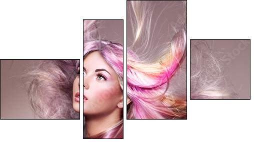 Beauty Fashion Model Girl with Colorful Dyed Hair. Girl with perfect Makeup and Hairstyle. Model with perfect Healthy Dyed Hair. Rainbow Hairstyles - Four-piece canvas, Fortyk