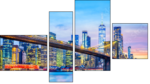 Brooklyn Bridge and the Lower Manhattan skyline at dusk - Four-piece canvas, Fortyk
