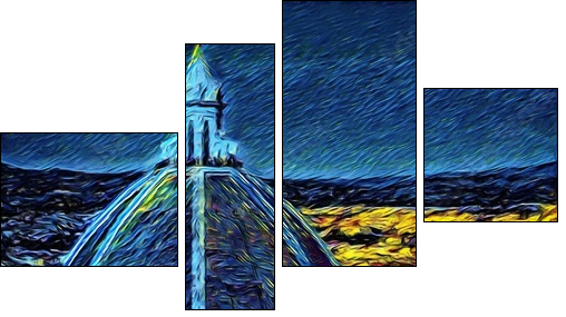 Cityscape view of Florence, tourism in Italy. Italian city old architecture. Big size oil painting fine art. Van Gogh style impressionism drawing artwork. Creative artistic print for canvas or poster. - Four-piece canvas, Fortyk