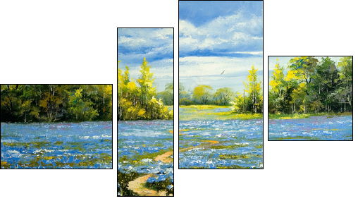 Road through a field with blossoming cornflowers - Four-piece canvas, Fortyk