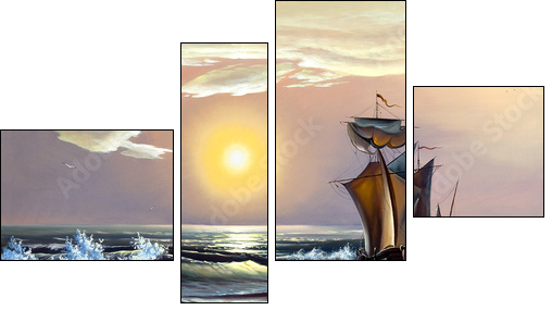 Sailing boat against the coming sun - Four-piece canvas, Fortyk