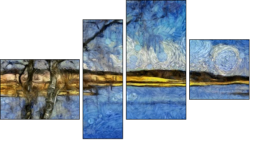 Incredible beauty of nature landscape. Spring season. Impressionism oil painting in Vincent Van Gogh modern style. Creative artistic print for canvas or textile. Wallpaper, poster or postcard design. - Four-piece canvas, Fortyk