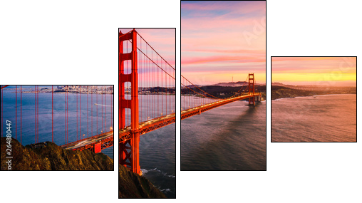 The Golden Gate Bridge at Sunset, San Francisco , CA - Four-piece canvas, Fortyk