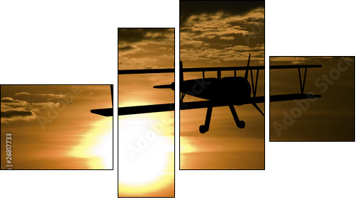 Airplane and sunset - Four-piece canvas, Fortyk