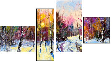 Sunset in winter wood - Four-piece canvas, Fortyk