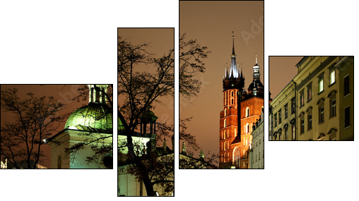 Night view of the Market Square in Krakow, Poland - Four-piece canvas, Fortyk