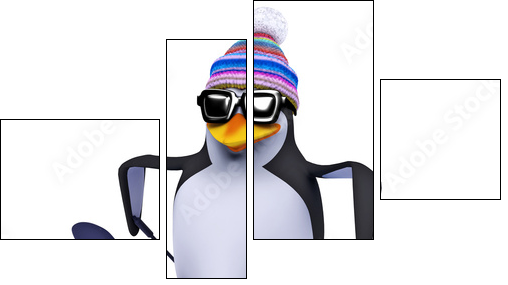 3d Penguin skiing like a pro - Four-piece canvas, Fortyk