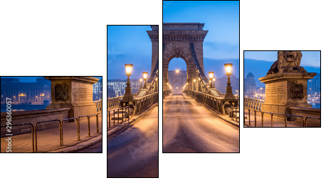 Historic Chain Bridge in Budapest in winter - Four-piece canvas, Fortyk